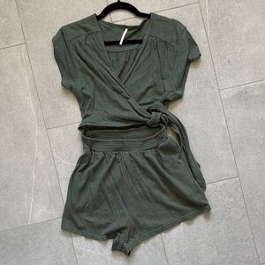 Free People Green Wrap Romper